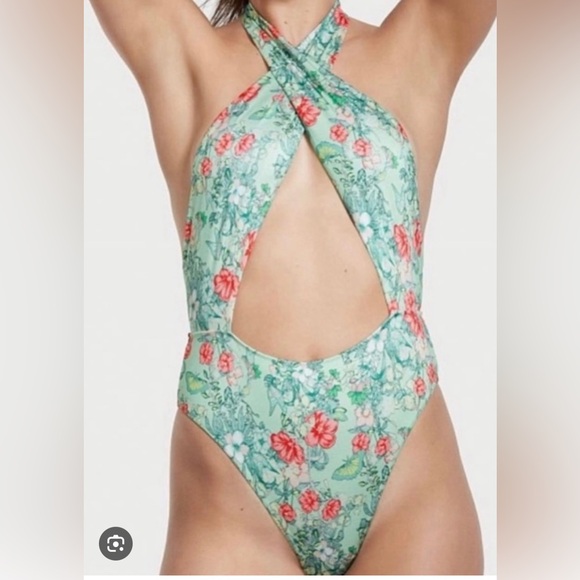 Victorias Secret Swimsuit Floral NWT Size Large‎ Green Pink Beach Summer - Picture 1 of 7